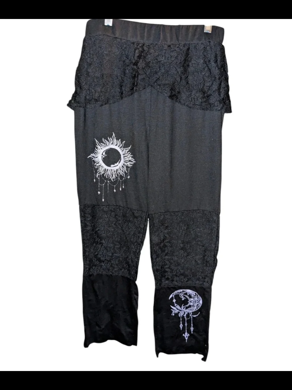 Black Leggings Sun/Moon/Lace Size Large - Picture 2 of 10